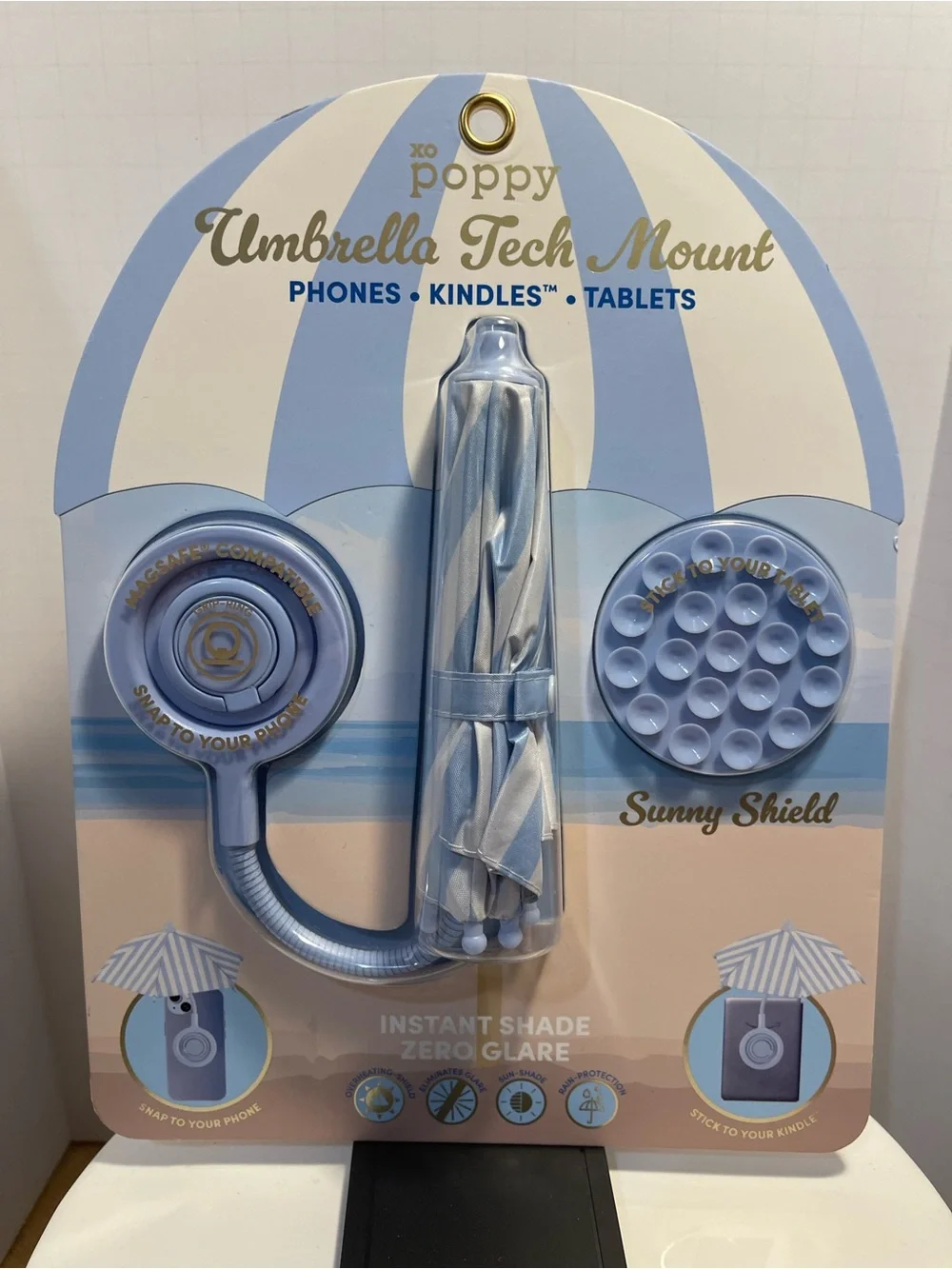 XO Poppy Blue Umbrella Tech Mount - NWT **